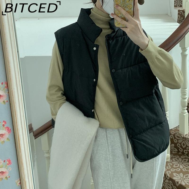 BITCED Down-Filled Cotton Vest for Women Stand-Up Collar, Short-Length Autumn/Winter Loose-Fit Cotton Jacket Lightweight Vest Outerwear