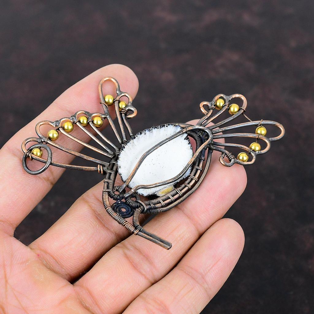Titanium Coated Shell Pendant Copper Wire Wrapped Pendant Handmade Jewelry Gemstone Pendant Copper Wire Jewelry Bird Pendant Gift For Women