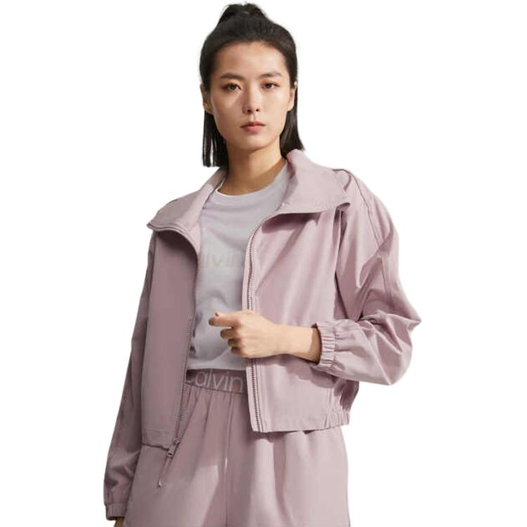 Calvin Klein Solid Color Logo Webbing Reflective Print Waterproof Stand Collar Casual Jacket Women jackets Rose-Gray 4WS3O501-630