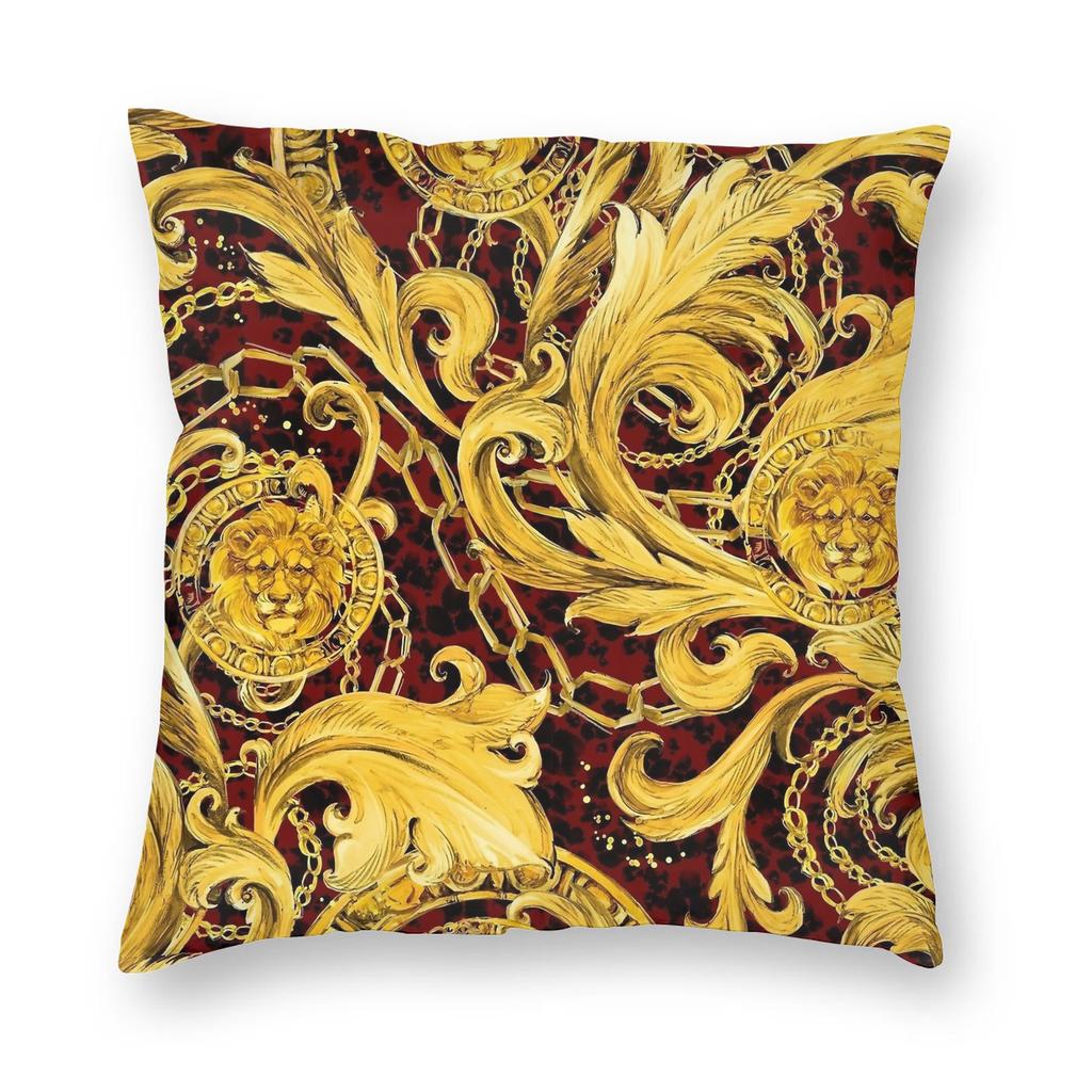 Golden Lion Damask Ornament Pillowcase Printed Cushion Cover Decoration Baroque Throw Pillow Case Cover Home Square 40X40Cm
