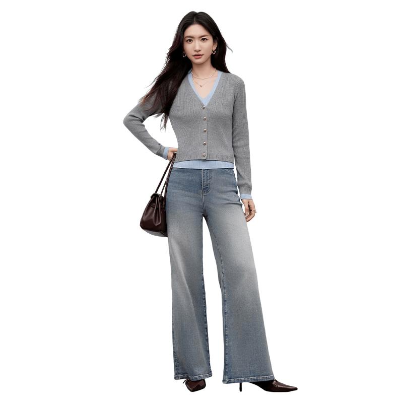 Women s V-Neck Faux Two-Piece Knit Sweater S