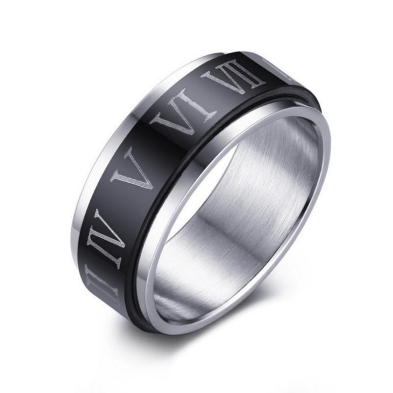 Trendy Rotatable Roman Numeral Titanium Steel Ring for Men & Women