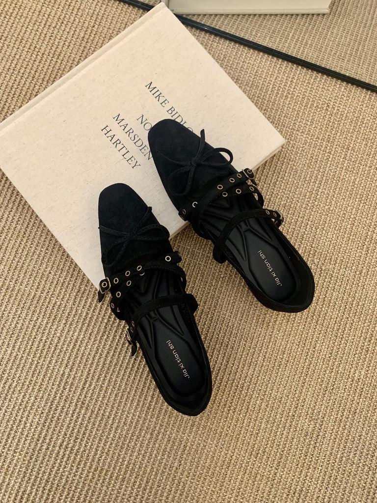 Inner Heightening Retro Single Shoes Square Head Bow Ballet Shoes Women's Shoes 2025 Spring and Autumn Mary Jane Evening Shoes