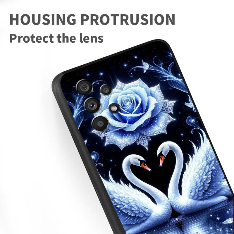Cartoon Anime Entenmuster für Samsung A41 A35 A34 A33 A32 A25 A24 A23 A21s A06 A05 A04 A03 Note 10 20 Ultra 5G Schwarze Handyhülle