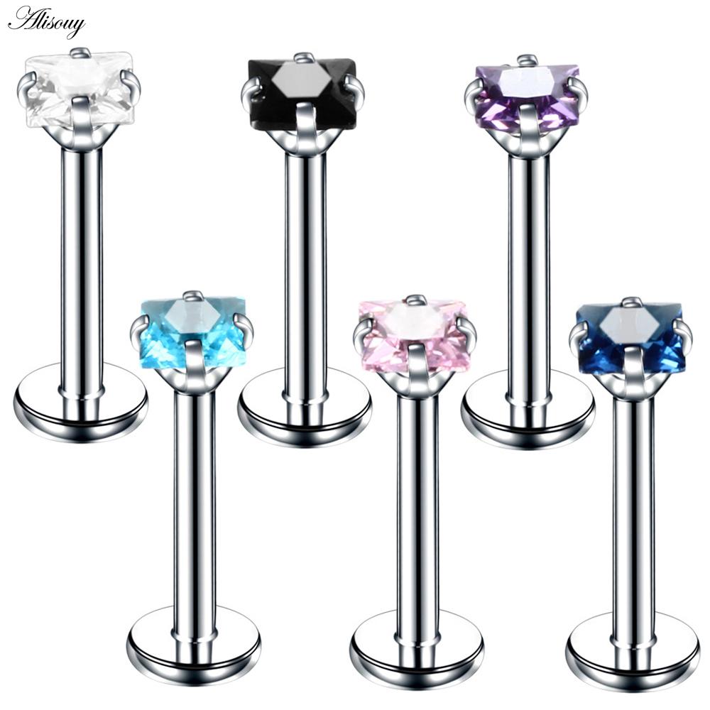 Alisouy 1PC Acciaio Inox Anello Labret Stella di Cristallo Lip Piercing Filettatura Interna Gemma Anello sul Labbro Dell'orecchio Trago Chiodo Orecchini Della Vite Prigioniera monili per il corpo e Piercing