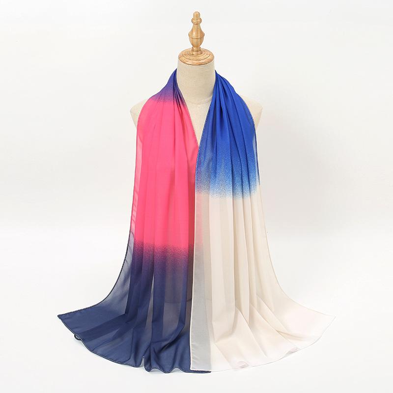 New solid color versatile dance gradual change chiffon silk scarf, summer thin decorative travel sunscreen shawl women