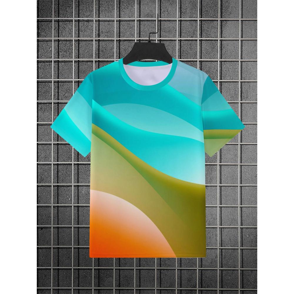 Men's casual sports T-shirt featuring a distinctive print—a street-style casual summer top that is machine washable.
