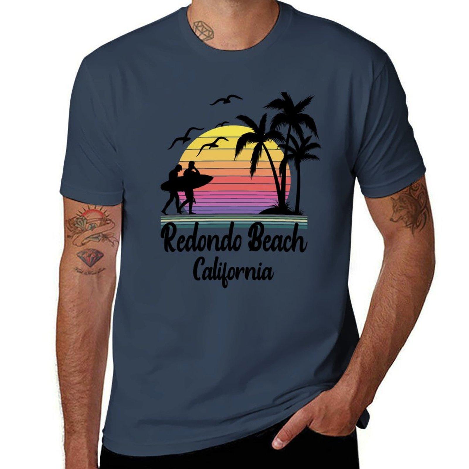Redondo Beach California Seaside Retro Sunset Tshirt Moisture Wicking Quick Dry Tee S