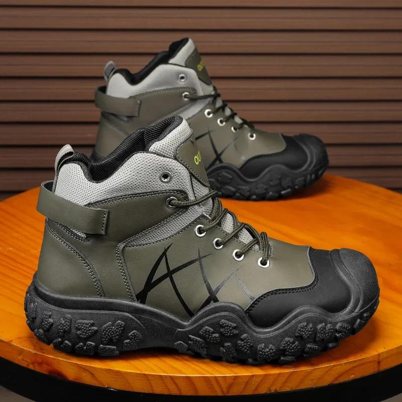 

Winter new casual mountaineering plus size men s workwear boots outdoor versatile high top waterproof and anti slip sports shoes 46 зелений