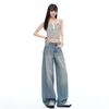 Summer Lyocell Tencel Cotton Thin Breathable Unique Pocket Drape Wide Leg Denim Pants For Women Casual Pants Oversize Denim Trousers