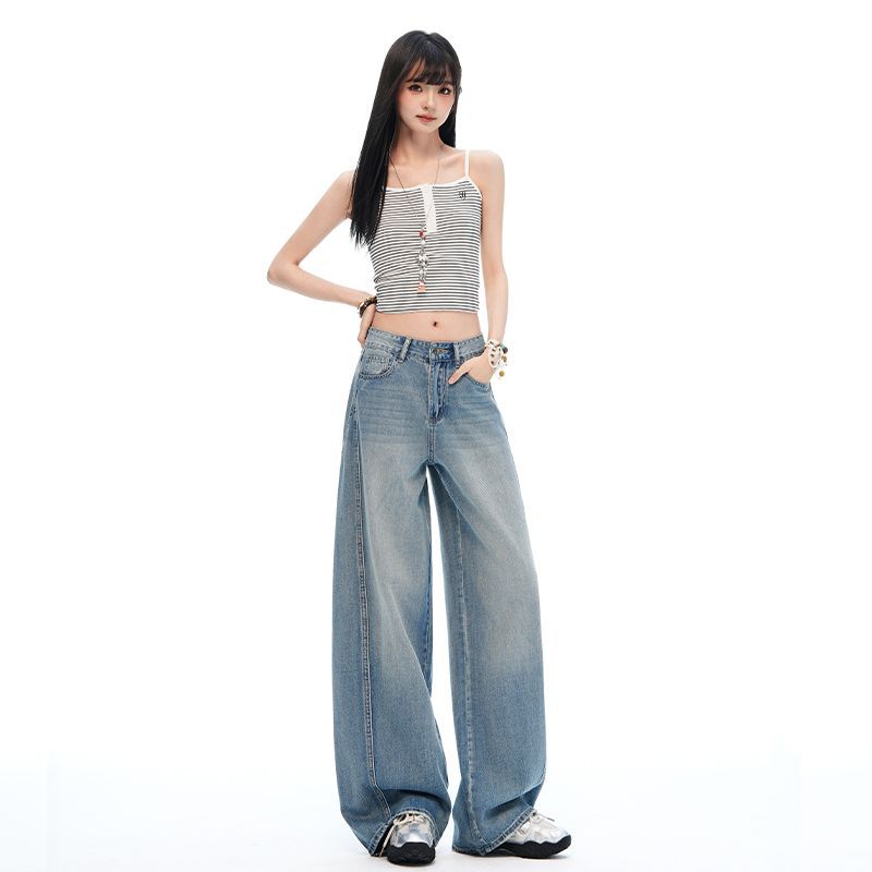 Summer Lyocell Tencel Cotton Thin Breathable Unique Pocket Drape Wide Leg Denim Pants For Women Casual Pants Oversize Denim Trousers