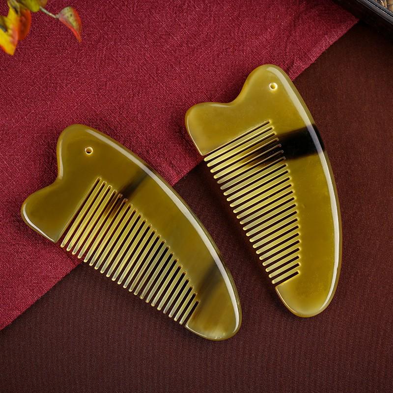 Ox Horn Anti-static Meridian Massage Comb for Men and Women - Wide Tooth Hair Care & Gua Sha Comb