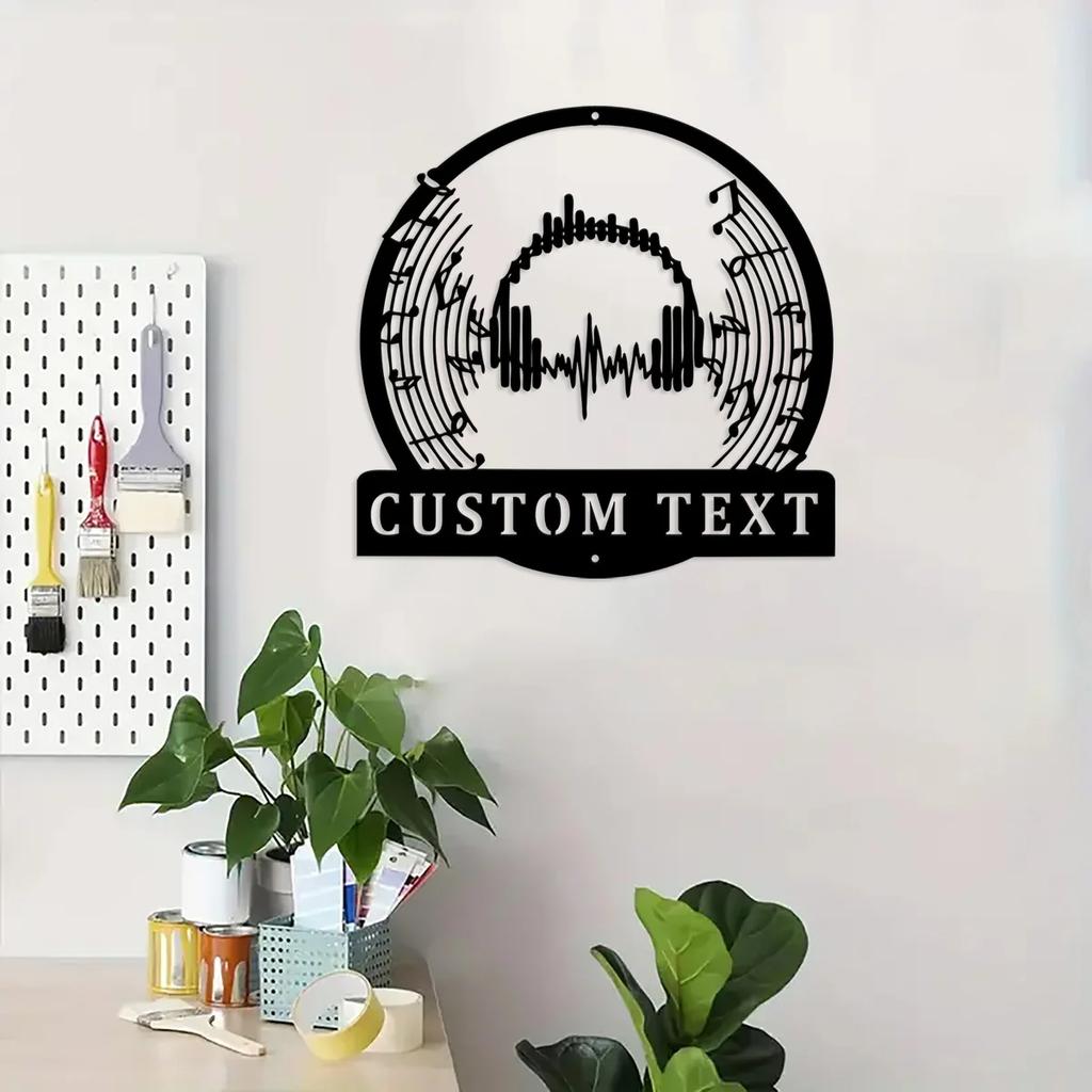 Retro Music Headphone Metal Wall Art, Personalized Name Sign for Home Decor, Vintage Metal Tin Sign