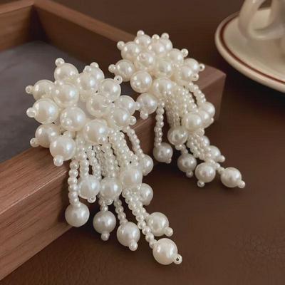 Elegant Pearl Tassel Earrings - Glamorous White Luxury for Women