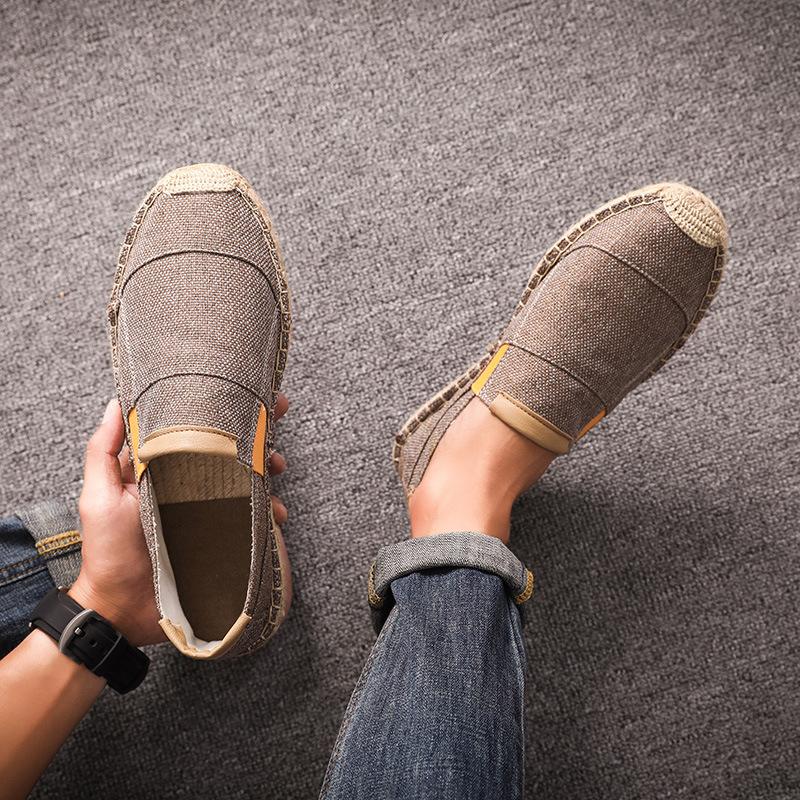 Fashion Hemp Rope Loafers Shoes Men Summer Casual Shoes Soft Slip-On Flats Anti-Slip Canvas Shoes Breathable Walking Male Shoes