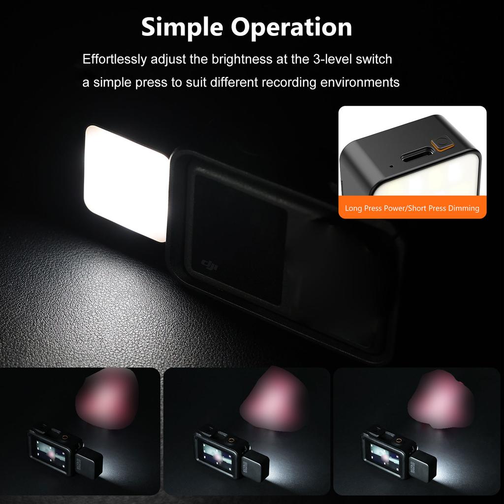 Portable Magnetic LED Video Light with 3 Color Temperatures (3000K, 4000K, 6000K), Rechargeable, Compatible with Action 6Celsius