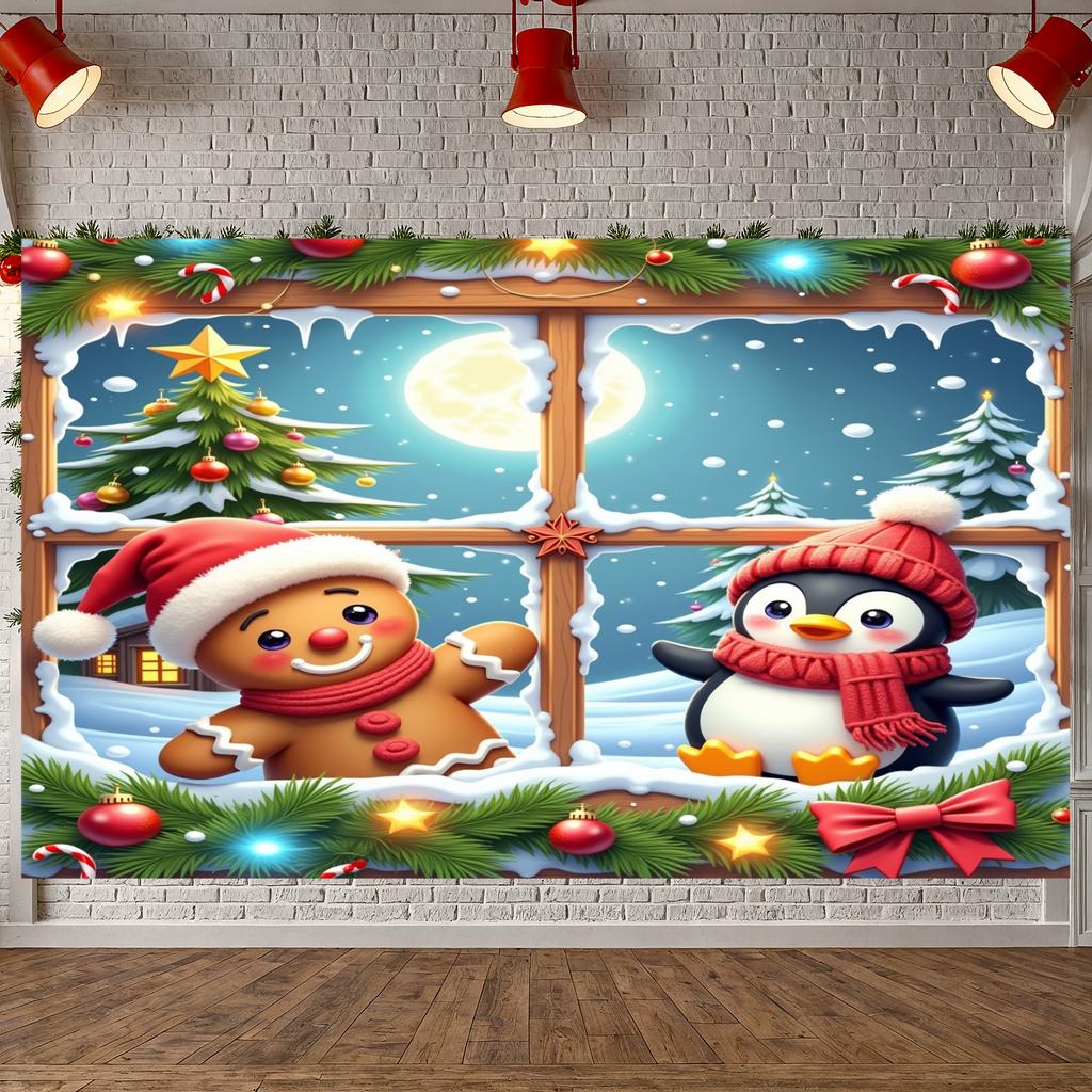 Winter Backdrop Red Scarf Festive Backdrop Holiday Background Colorful Ornaments Xmas Display For Christmas Party Home Decor