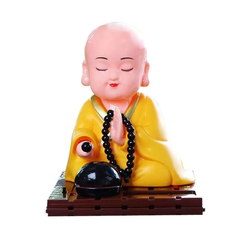 1pcs Solar Powered Bobble Shaking Head Monk Ornaments Buddhist Monk Figurines Statues Car Home Office Decorations