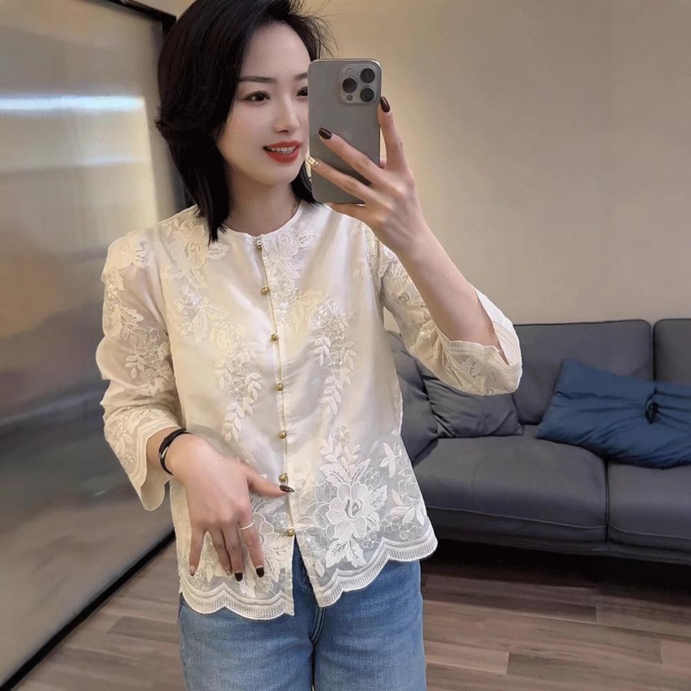 2025 Spring Women's Jacquard Embroidery Lace Shirt – Stylish, Unique, and Trendy