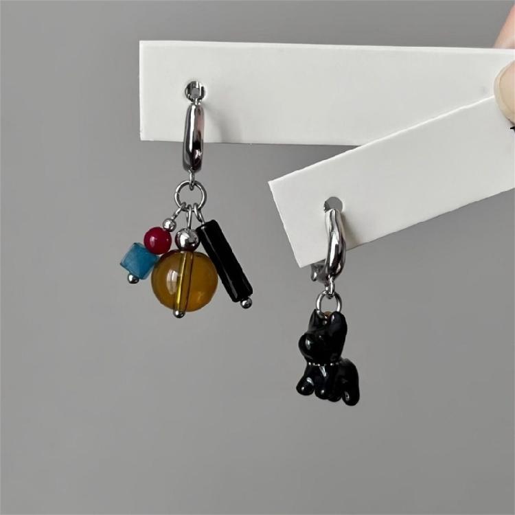Elegant Black Dog Earrings Fashionable Asymmetrical Black Dog Earrings Accessory Adding Charm To Any Outfit