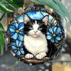 2D Flat Acrylic Blue Flower Cat Design, Indoor and Outdoor Decoration - No Battery/electricity Required, Free Day Decoration, Shop Decoration,