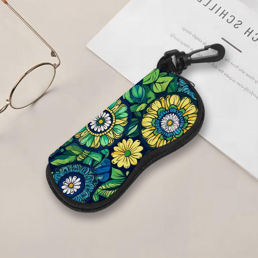 2D-Vintage Floral Pattern Glasses Case, Zipper Sunglasses Case for Women, Protective Eyewear Container, Portable Travel Accessories for Daily Protecti