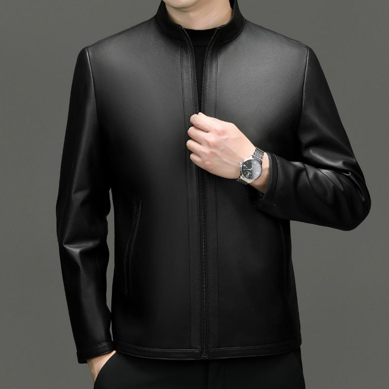 Sheepskin Leather Jacket Men's Autumn New Stand-up Collar Leather Jacket Business Casual Jacket Top