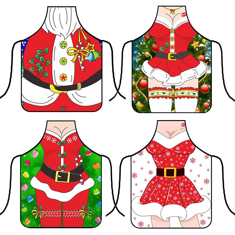 1PC Santa Claus Theme Baking Christmas Apron Home Cooks Apron for Cooking Funny Cartoon Printed Dress-Up & Role Play Unisex