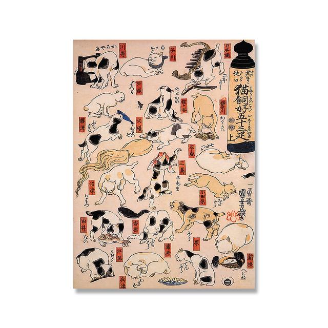 Utagawa Kuniyoshi Cat Olejomalba s různými pozicemi Plakát se zvířaty Retro nástěnná malba Domácí dekorace