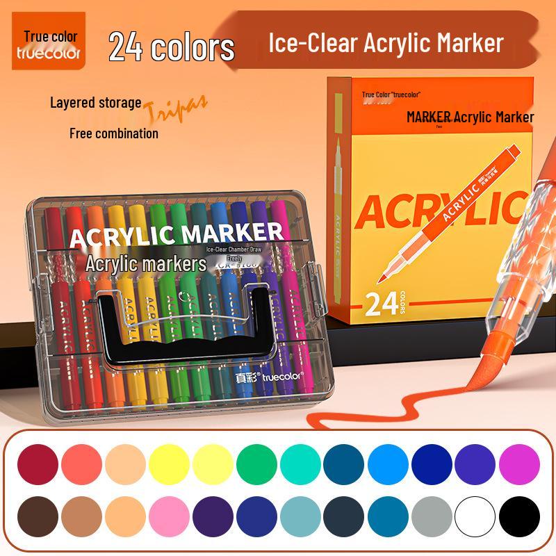 True Color Soft Tip Liquid Acrylic Marker: Stackable, Washable, Non-Bleeding - Ideal for Kids' Art, Newspapers, and Drawings.
