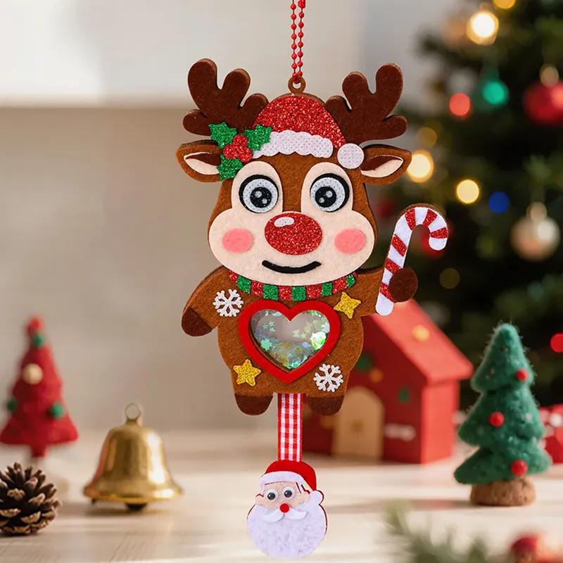 DIY Felt Shaking Joy Keychain Christmas Handmade Decorative Hanging Ornament Santa Claus Snowman Door Hanging Supplies