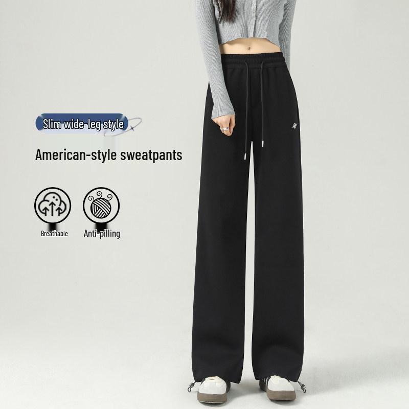 Women s High-Waisted Grey Slim Straight Wide-Leg Cuffed Sweatpants for Spring/Autumn Large