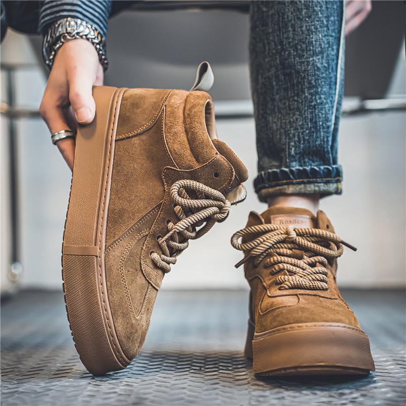 Fashion British Style Retro Men High Top Casual Shoes Designer Suede Leather Versatile Casual Platform Outdoor Walking Sneakers Lace Up