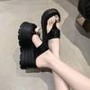 Mode 8CM NEUE Mode Damen Sommer Zehenclip Klobige Sandalen Keilabsatz Plateau High Heels Pantoletten Frau Dicke Sohle Pantoletten Strandschuhe
