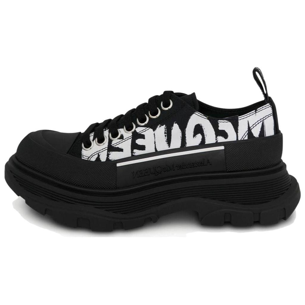 Alexander McQueen Tread Slick Low Lace Up Canvas Graffiti 'Black White' Women's 676711W4RQ21006