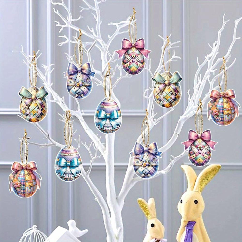 10pcs Easter Egg Decoration Small Hang Tag, Rabbit Carnival Party Decoration, Easter Egg Gift Label Decoration, Home Decoration.