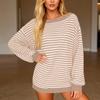 Women's Casual And Stylish Off,the,shoulder Striped Sweater With Dropped Sleeves And A Versatile Pullover Design.