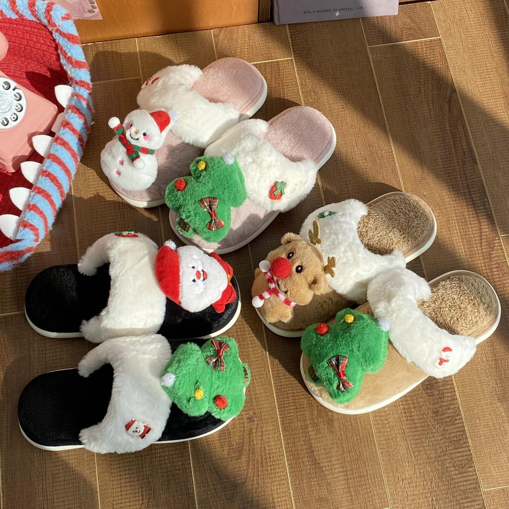 Shoes for Women Christmas Indoor Non-slip Slippers Cotton Xmas Slipper for Women Autumn Winter Warm Thick Sole Zapatos De Mujer