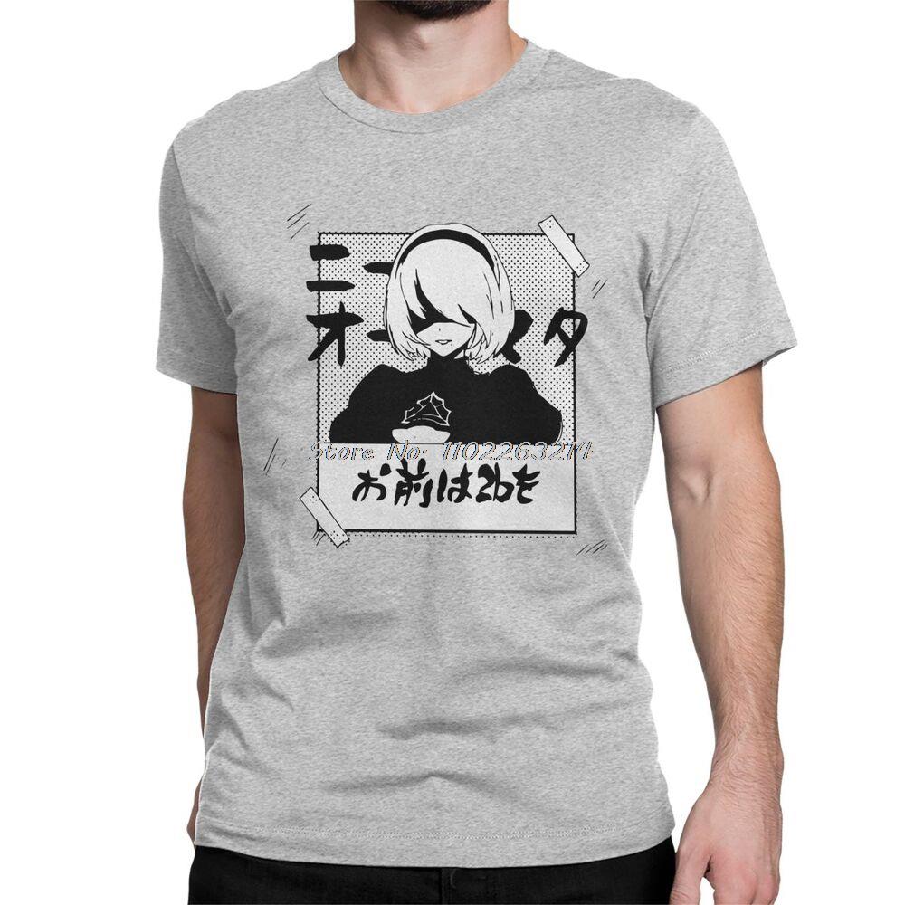 Men Nier Automata 2B Waifu T Shirts Japanese Game Cotton Tops Awesome Short Sleeve Tees Gift Idea T-Shirts Oversized Anime