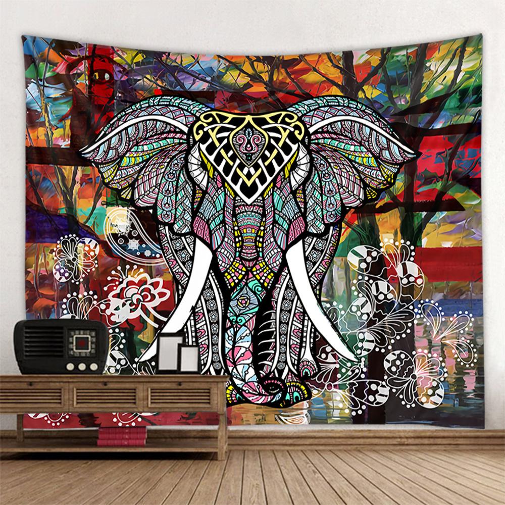 Retro patterned tapestry, fantasy elephant wall hanging aesthetics, room art decoration, Bohemian mandala home wall decoration