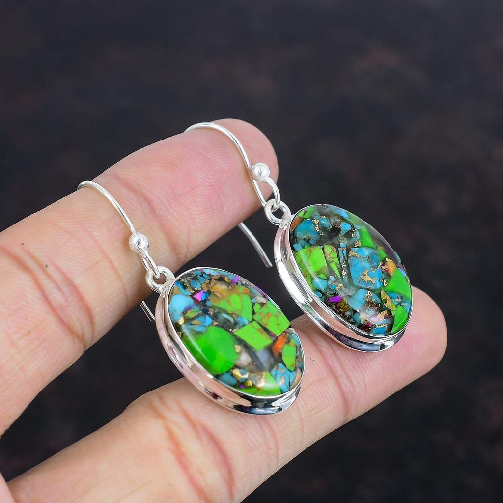Fiesta Kingman Turquoise Earring Gemstone Jewelry Multi Copper Turquoise Earrings 925 Sterling Silver Earrings Handmade Earring Boho Jewelry