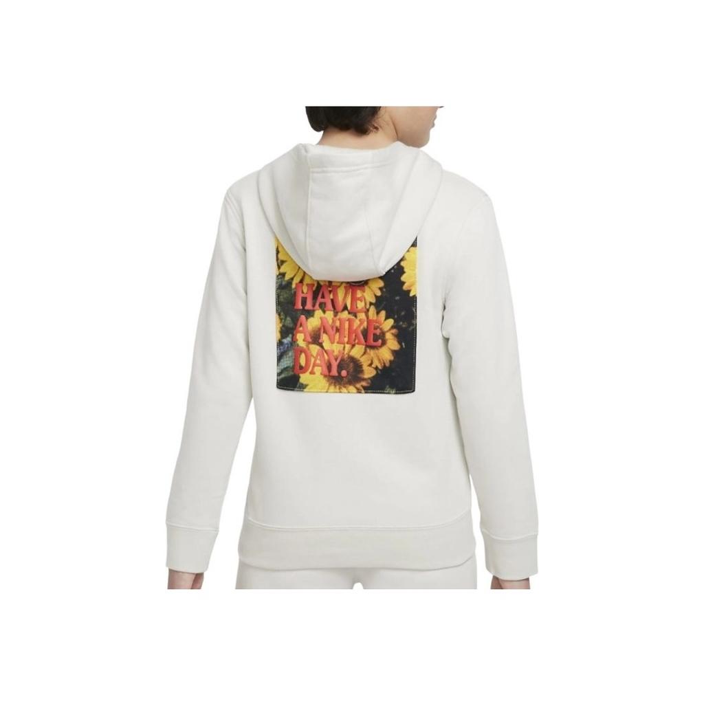 Nike Solid Color Hoodie With Floral Logo Kids Sweatshirt Gray DM8092-072