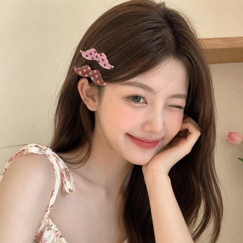 Polka Dot Bangs Clip Korean Snap Clip Fashion Beard Shape Hair Clips For Women Girls