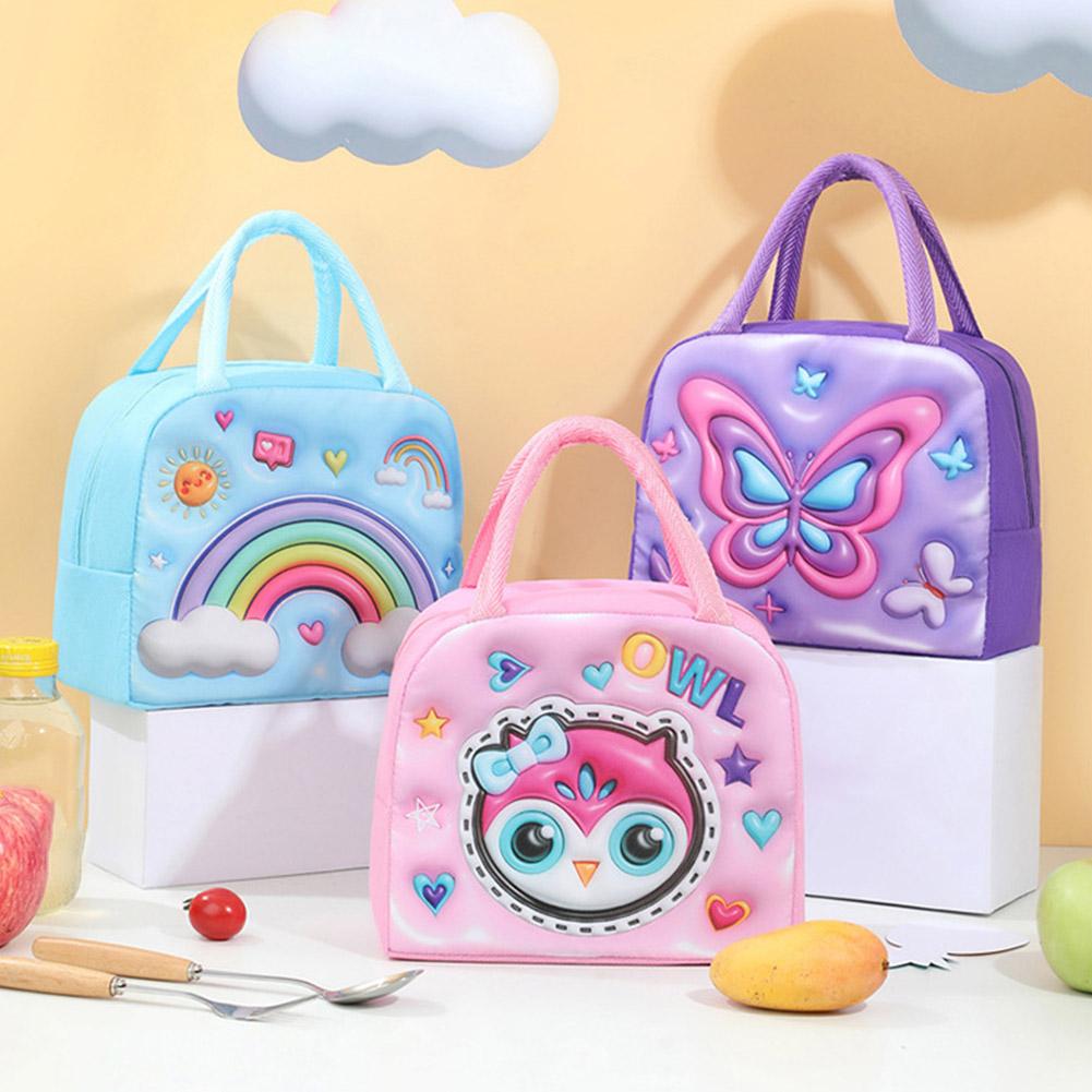 3D Cute Printed Cartoon Lunch Bag for Kids with Insulation and Preservation Function Bag Organizer Tote Bag with Zipper