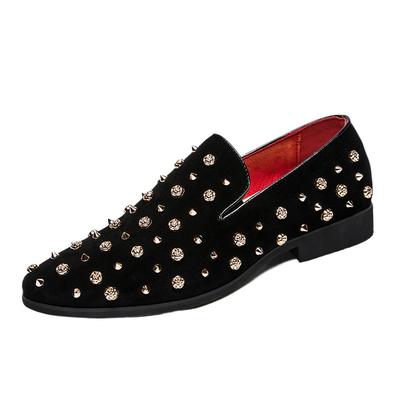 Fashion Gold Luxury Men Velvet Dress Shoes Italian Sequins Mens Dress Shoes Handmade Loafers Party Flats Zapatos Male Botas Para Hombre