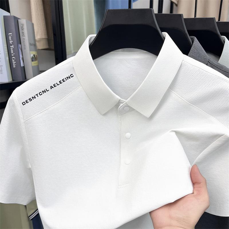 Men's Polo Lapel Collar Short Sleeve Summer Business Casual T-Shirt Breathable Skin-Friendly