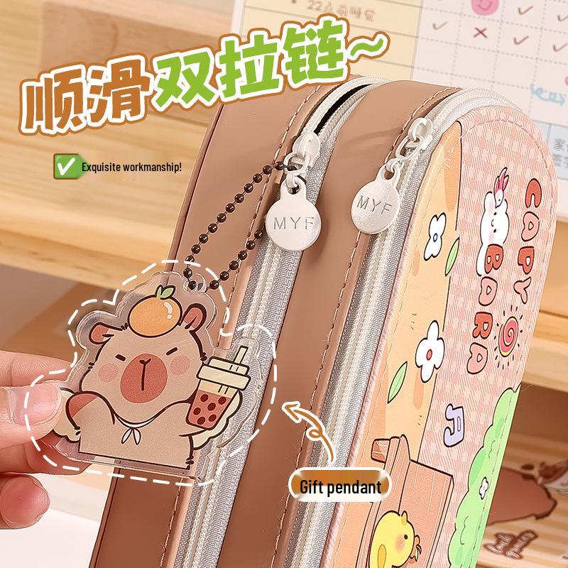 Capybara Kids' Large Capacity Pencil Case - Cute Double Layer for Boys & Girls in Primary School