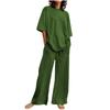 Summer Cotton Linen 2 Piece Outfits For Women Loose Casual Short Sleeve T Shirts Top And Long Pants  Tracksuit