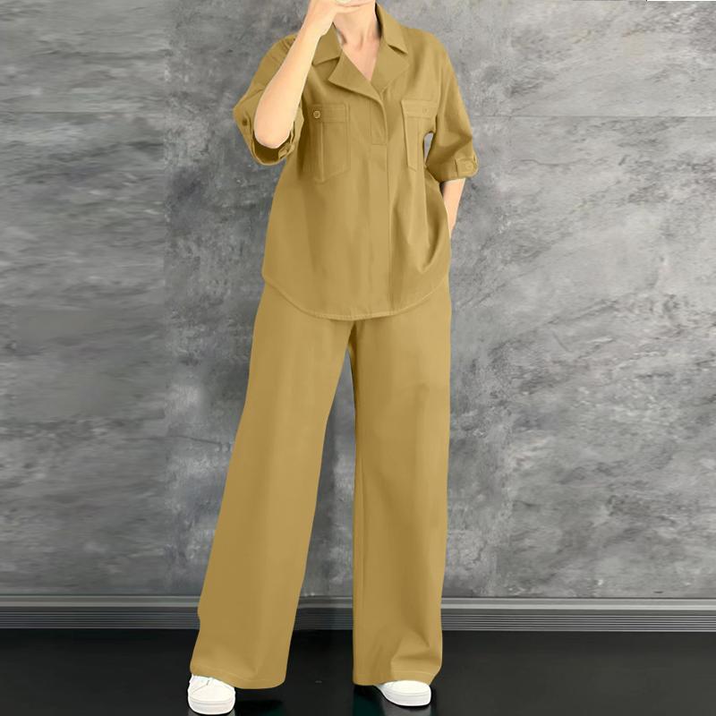 ZANZEA Women Half Sleeve Blouse and Pants Casual Two Piece Suit Sets