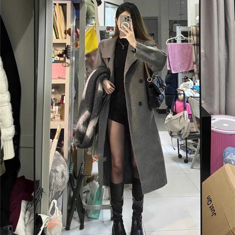 Retro Korean Style Oatmeal White Woolen Coat - Women's Loose Mid-Length, Perfect for Autumn and Winter